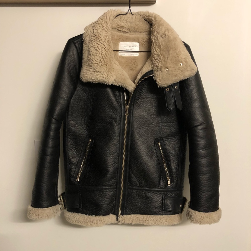 Oversized leather biker jacket